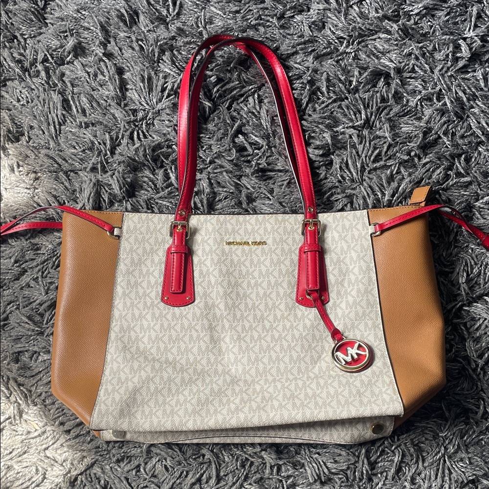 Michael Kors Red, Tan, and Cream Tote Bag